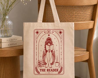 The Reader Tarot Card Canvas Tote | Bookworm Literary Market Bag | Book Lover Gift | Bookish Bag