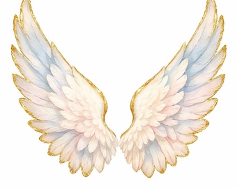 30 PNG Ethereal Angel Wings Clipart Bundle - angel wings, celestial memorial, feather halo, white background - Digital Download