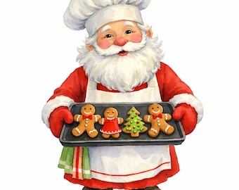 30 PNG Christmas Baking and Santa Bakery Clipart Bundle - Gingerbread, Cookies, Cocoa, Baking Tools - Digital Download
