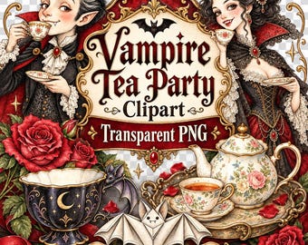 30 PNG Vampire Tea Party Clipart Bundle - gothic tea party, vampire clipart, transparent PNG, spooky tea set - Digital Download