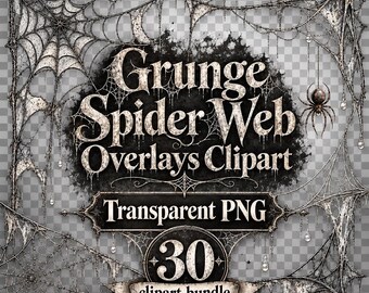 30 PNG Grunge Spider Web Overlays Clipart Bundle - Halloween Grunge, Cobweb Borders, Spider Web Corners - Digital Download
