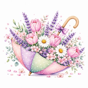 30 PNG Spring Flowers Clipart Bundle - Watercolor Floral Bouquet Bundle, Tulip, Daisy, Lavender Clip Art, Cottagecore - Digital Download