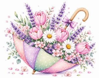 30 PNG Spring Flowers Clipart Bundle - Watercolor Floral Bouquet Bundle, Tulip, Daisy, Lavender Clip Art, Cottagecore - Digital Download