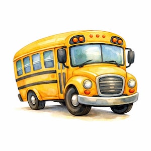 Puede incluir: Una ilustración de un autobús escolar de color amarillo brillante con un diseño clásico de motor delantero, parachoques delantero plateado, parrilla negra y ventanas tintadas oscuras. El vehículo incluye espejos laterales negros.