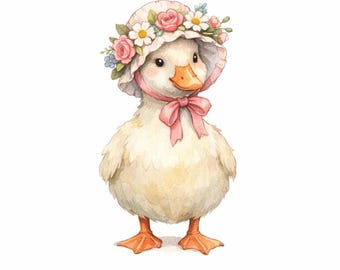 30 PNG Vintage Duck Spring Garden Clipart Bundle - whimsical duck clipart, spring garden png, pastel watercolor art - Digital Download