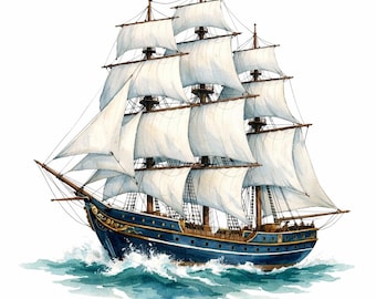 30 PNG Dramatic Sailing Ships at Sea Clipart Bundle - Nautical Clipart, Ocean Decor, Coastal Crafts - Digital Download