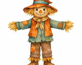 30 PNG Whimsical Scarecrows and Harvest Fields Clipart Bundle - Autumn Clipart, Farm Watercolor, Rustic Decor - Digital Download