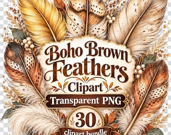 30 PNG Boho Brown Feathers Clipart Bundle - transparent png, boho feathers, rustic wedding decor - Digital Download
