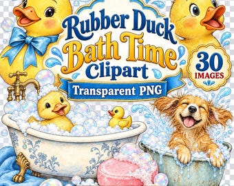 30 PNG Rubber Duck Bath Time Clipart Bundle - Rubber Duck Clipart, Bath PNG, Cute Duck Graphics - Digital Download