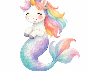 30 PNG-Cliparts: Meerjungfrau, Einhorn, Regenbogen, Muscheln, Sterne – Digitaler Download