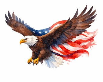 30 PNG American Eagle and Flag Clipart Bundle - Patriotic Eagle Clipart, Watercolor Patriotic Art, Red White Blue Decor - Digital Download
