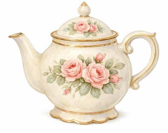 30 PNG Vintage Floral China Tea Set Clipart Bundle - tea party clipart, vintage china decor, floral teacup set - Digital Download