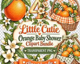 30 PNG Little Cutie Orange Baby Shower Clipart Bundle - orange clipart, baby shower decor, citrus blossoms - Digital Download