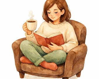 30 PNG Cozy Cafe Reading Clipart Bundle - cozy cafe reading, coffee shop clipart, book lover art, white background PNG - Digital Download