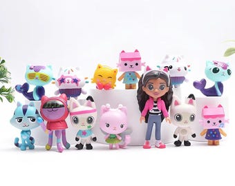 Casa de muñecas Gabby 13, 10 piezas de figuras pequeñas y lindas, juguetes de dibujos animados para niños, accesorios para casa de muñecas, regalo de cumpleaños