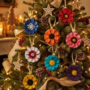 Handmade Pine Cone Flower Ornaments | Rustic Woodland Christmas Tree Decorations (Set of 10) image 3