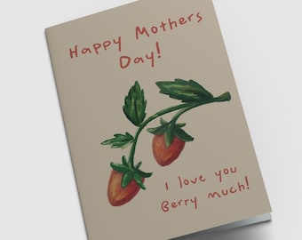 ¡Te quiero muchísimo! Tarjeta de felicitación personalizable con ilustración a mano de una fresa en rama.