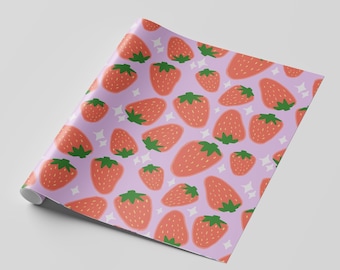 Papel de regalo con dibujo a mano de tarta de fresa