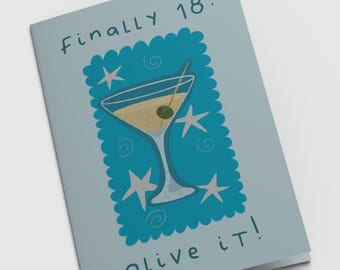 ¡Por fin 18, a disfrutar! - Tarjeta de felicitación/cumpleaños Martini personalizable