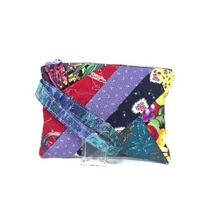 Patchwork Zipper Pouch Wristlet Lined and Quilted