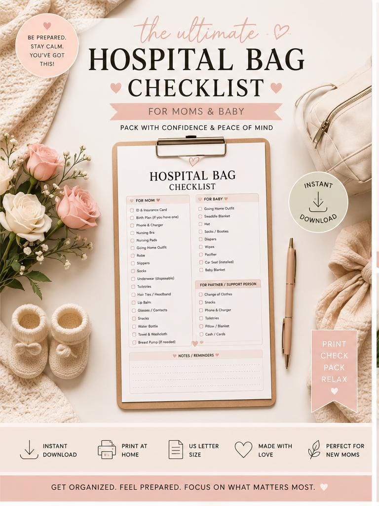 22 Best Push Gifts for New Moms: A Complete Guide 10 Hospital Bag Checklist Printable, New Mom Hospital Packing List,…