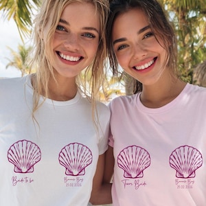Personalized bridesmaids/Bride to be  Seashell Illustration Tee | Minimal Shell Line Art, Beachy bachelorette party group shirt
