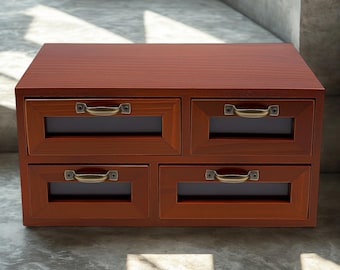 Handmade Retro Solid Wood Desk Organizer | 4‑Drawer Vintage Storage Cabinet | Desktop Organizer for Sewing, Crafts, Jewelry & Office