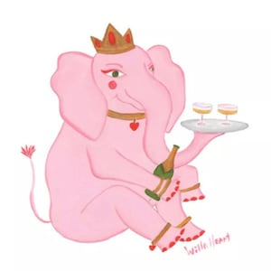 Bar Cart Bliss na baby shower: Pink Elephant serwujący szampana i styl według Willa Heart