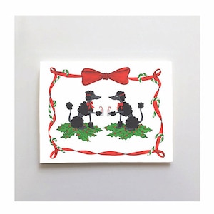 Candy & Cane kerstpoedels wenskaart set van 6 guirlande presenteert drinkende honden willa hart blanco kaarten