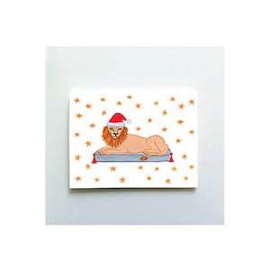 Chic, chic et fantaisiste avec le bonnet de Noel et les étoiles ! Starry Night Holiday Lion Gold Stars Cartes de vœux Lot de 6 guirlandes de Noël