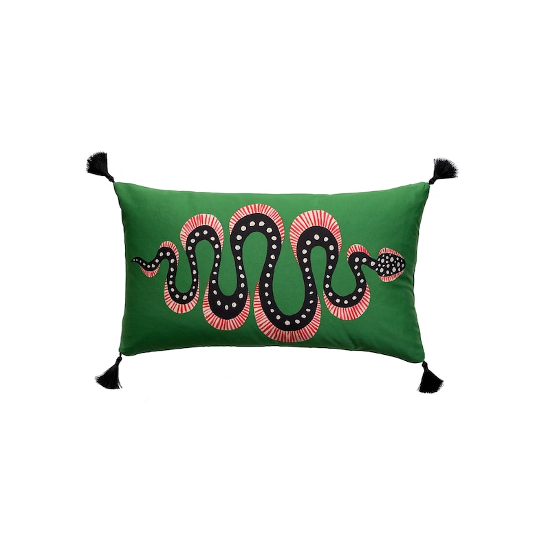 Sleek Serpent Style: Chic Black Snake Design Pillow for Luxe Living image 1