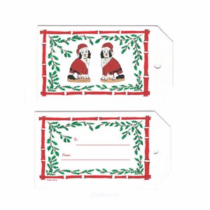 Klatergoud en kastanje Staffordshire-hond Feestdagen Cadeaukaartjes Champagne Kerstman Roze en groen zwart-wit Willa Heart