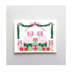 Juego de 6 tarjetas de felicitación de Mariah & Saint Nick con guirnalda navideña de perro rosa
