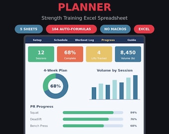 Busy Lifter Planner: Excel-spreadsheet krachttraining (digitale download)