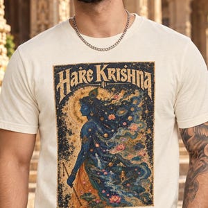 Hare Krishna Cosmic Tee | Faded Distressed devotional | Heavyweight Cotton (Pre-Shrunk)