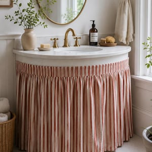 Faldón de lino para lavabo, cubierta de tocador con cierre de velcro, panel de gabinete estilo granja personalizado