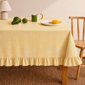 Gingham-duk med volanger, lantlig picknickbordsdekoration i stugfärgad färg