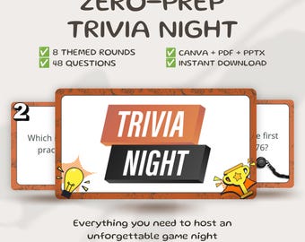 Zero Prep Trivia Night | Ready-to-Play Pub Quiz Presentation | 48 Questions + Answers | Canva & PDF + PPTX | Instant Download Game