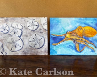 Coastal Greeting Cards- Octopus and Sand dollars