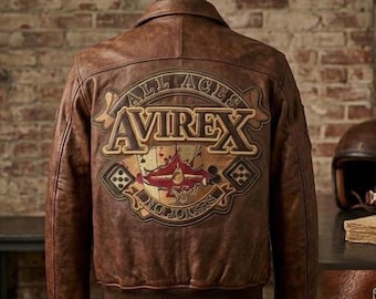 Giacca in pelle Avirex All Ace No Jokers Giacca in pelle da uomo – Vera pelle bovina Giacca bomber da aviatore retrò Giacca da motociclista Regalo per papà