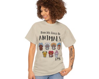 BTS Baby We Could Be Animals tee | Cartoon animal characters, BTS-inspired design