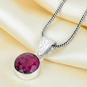 Natural Ruby Round Pendant Necklace | Sterling Silver Gemstone Jewelry | July Birthstone Gift