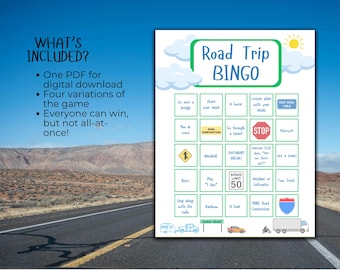 Bingo pour voyage en voiture, activité familiale pour voyage sur la route, jeux pour enfants pour voiture, jeu pour toute la famille, activité en voiture pour enfants, jeux de famille