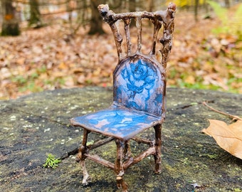 Blue floral swirl fairy dollhouse chair