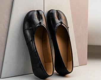 Women's Vintage Tabi Shoes, Sheepskin-Vintage Tabi Mary Jane Shoes, Soft-soled pig's trotter split-toe shoes, Split Toe Ballet Flats