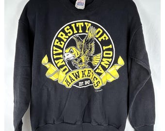 Sudadera vintage de los Hawkeyes de la Universidad de Iowa de 1990, modelo Saturdays Hero, talla L, fabricada en EE. UU.