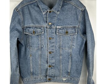 VTG 80s Guess Georges Marciano lichtblauw denim truckerjack heren M bomberjack VS