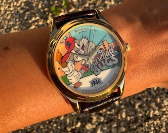 Reloj vintage Armitron Bugs Bunny Baseball Bugs 1946 Serie Conmemorativa - Looney Tunes Cuarzo Oro