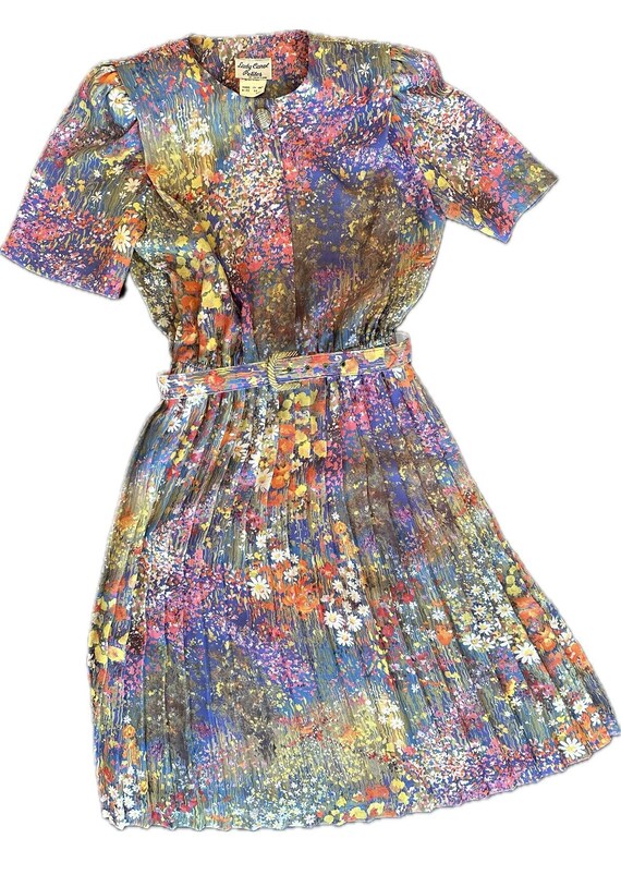 Watercolor Vintage 1980s floral rainbow dress