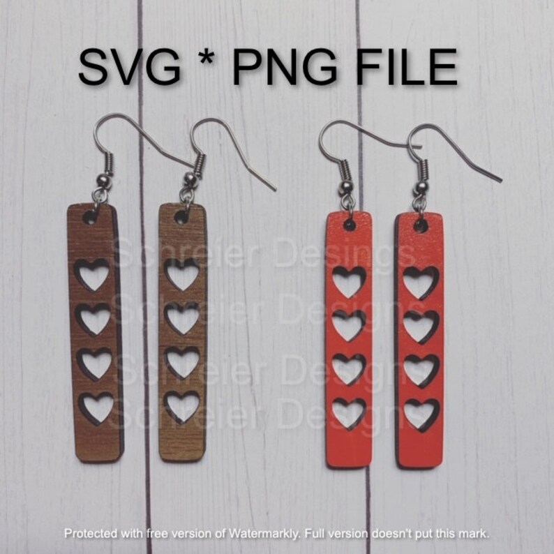 Long bar heart earrings svg png Earring cut files faux | Etsy
